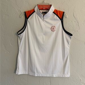 Greg Norman Collection White Polo with Orange Embroidered Myrtle Beach Logo